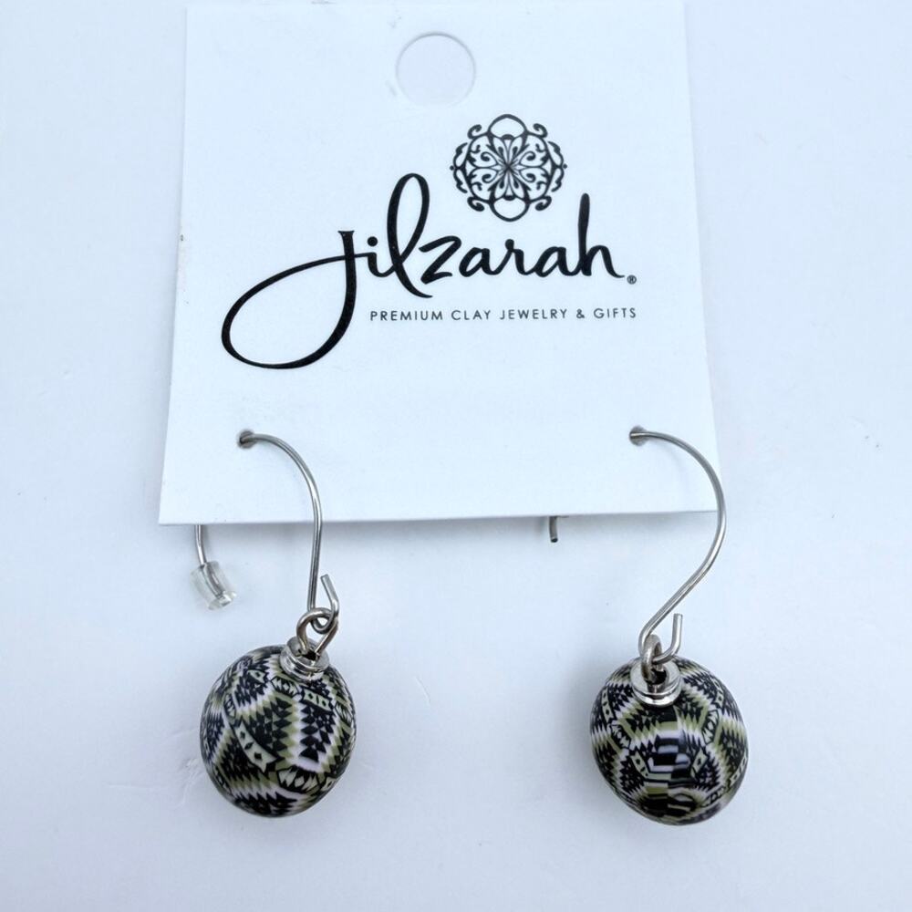JILZARAH Earrings LONDON GREY Handmade Clay Bead Aztec Ethnic Ball Nwt